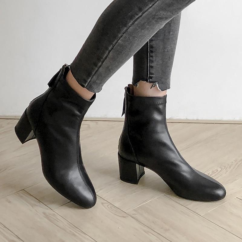 Botines de Mujer Zapatos de Cuero Natural Color Sólido Espalda Cremallera  Medio Tacón Piel de Vaca Superior + Forro Piel de Cerdo Botas Plantilla  comprar a buen precio — entrega gratuita, reseñas