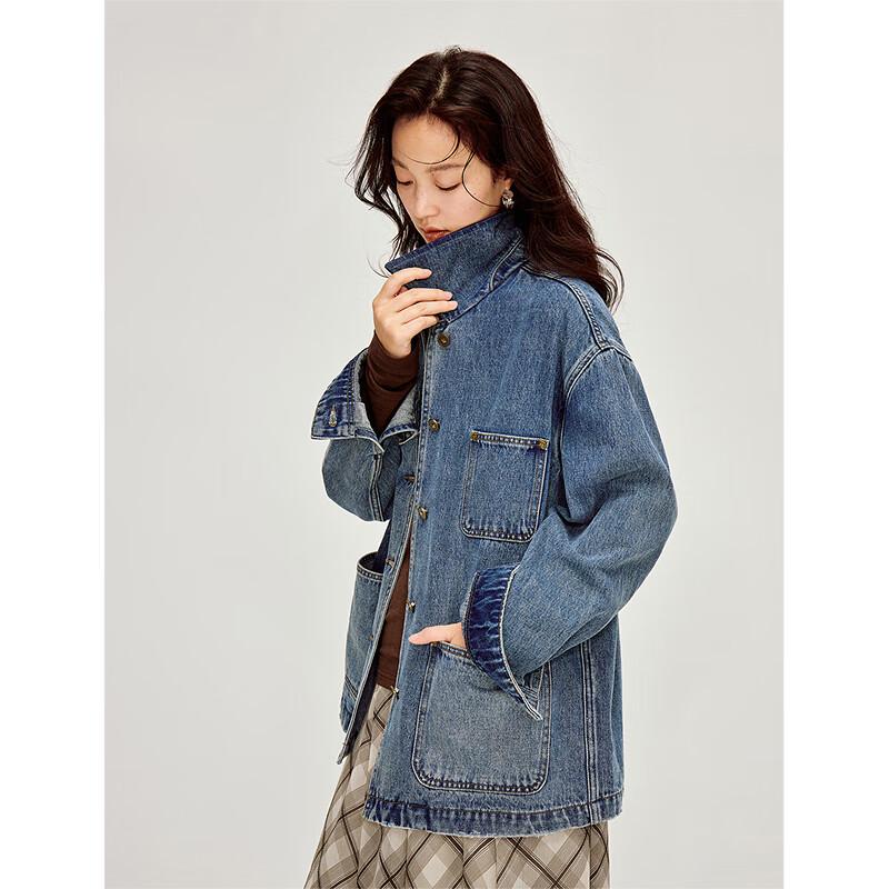 INMAN Women's Spliced Corduroy Denim Workwear Jacket