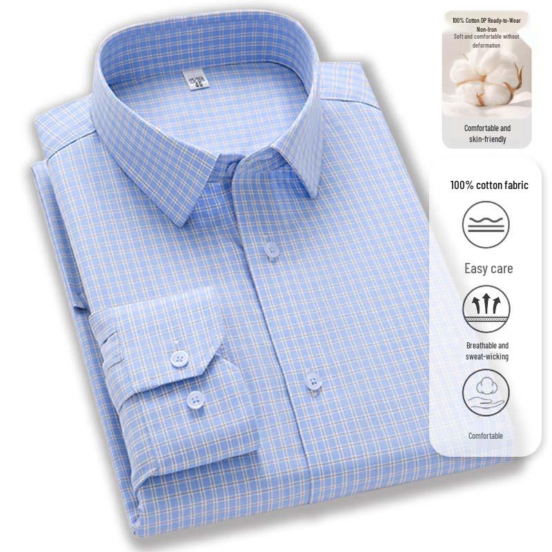Men's Non-Iron Long Sleeve Cotton Shirt: Business Casual Solid & Stripe