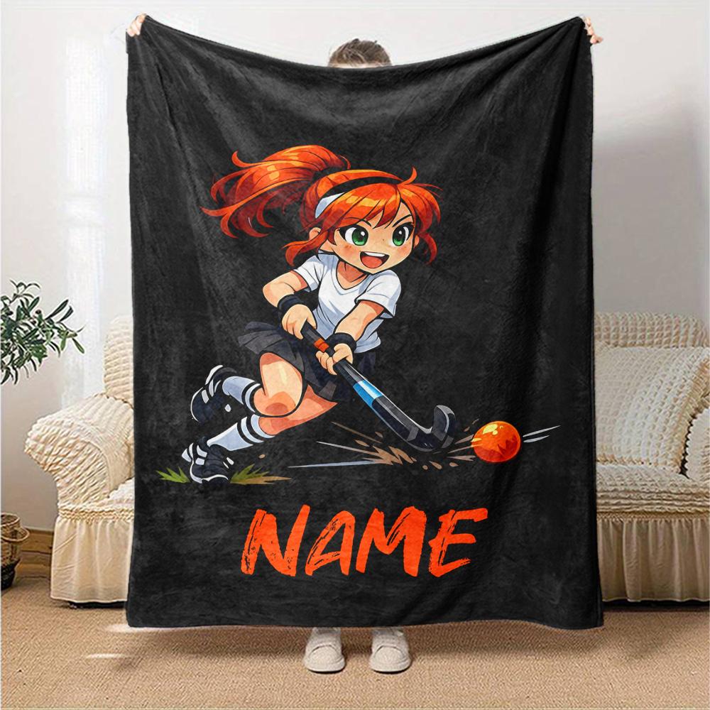 Custom Name Hockey Theme Printed Blanket - Perfect for Couch, Bed, Travel & Outdoor Use | Machine Washable, Cozy & Durable.
