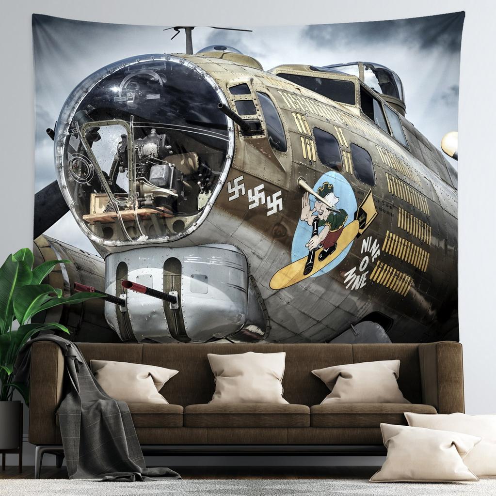Retro Aircraft Poster Tapestry Supermarine Spitfire B-29 P51 Fighter Wall Hanging Room Decor for Bedroom Dorm Indie