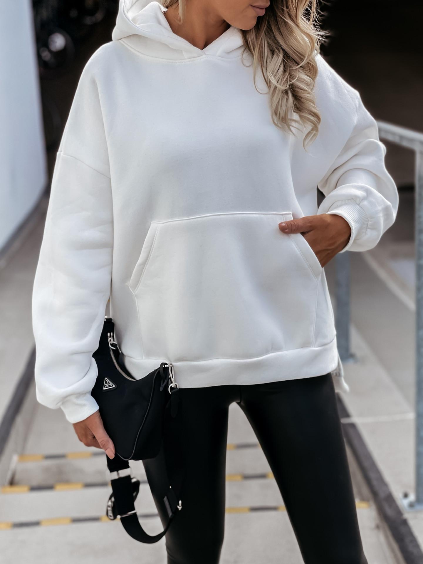 

Женское худи из флиса с длинными рукавами и боковыми разрезами в европейском и американском стиле 2023 XL белый