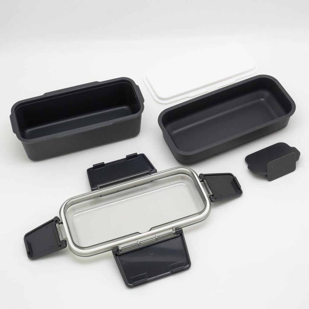OSK Bento Box Lunch Box with Calm Charcoal Color Made In Dishwasher and Microwave Safe PCW-700S, Two-Tier Dividers, 700ml, (CMC No.3), Japan,