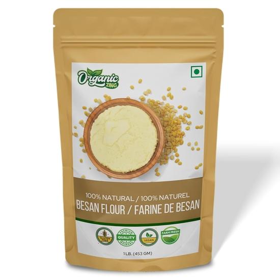 Organic Zing Besan Flour Also Known As Chickpea Flour, Bengal Gram Flour or Garbanzo Bean Flour | Product of India - (453gm) Resealable Pack