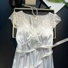 Women’s Summer French Style Ice Silk Short Sleeve Nightgown Long Fairy Dress Lightweight Sleepwear Loungewear Wearable Outdoors