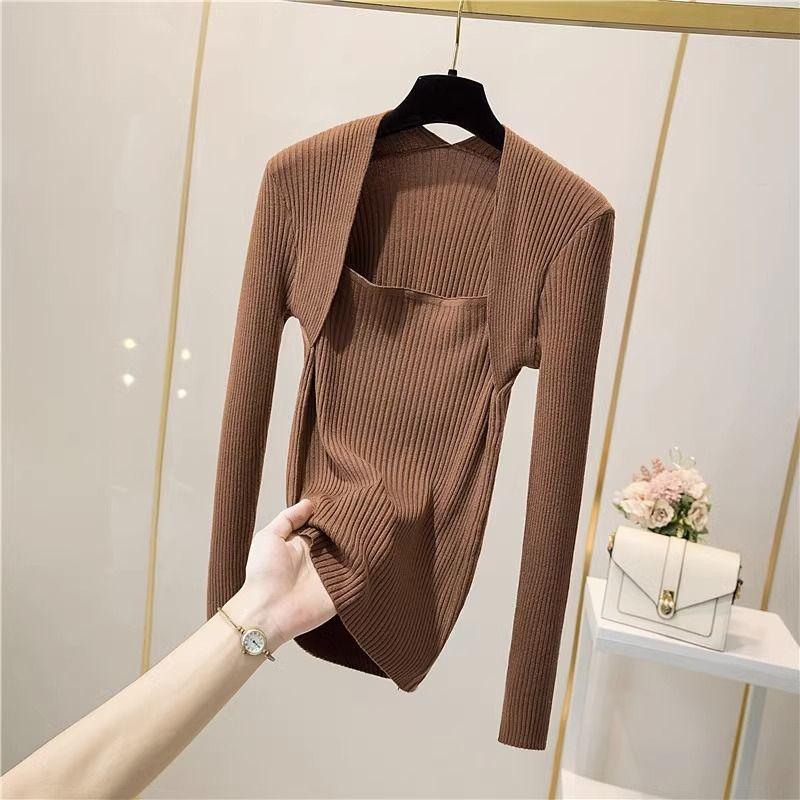 Fake Two-piece Sweater Women's Autumn Winter Tops New Popular Soft Waxy French Bottoming Shirt