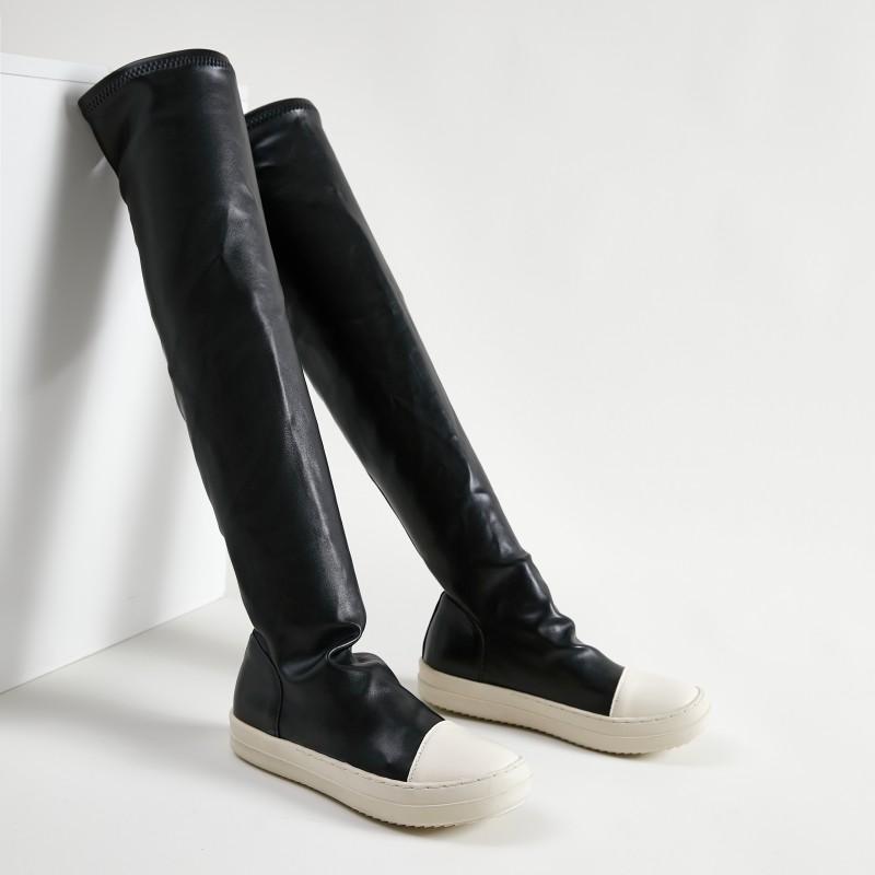 

Стрейч ботфорты выше колена женские на толстой подошве платформе увеличивающие рост дизайнерские длинные сапоги большого размера на каждый день боты 39 чёрный