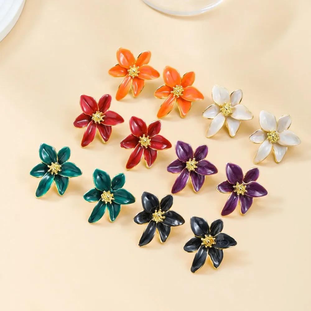 Bohemia Ethnic Style White Enamel Flower Stud Earrings for Women Charm Stainless Steel Wedding Bride Jewelry Accessories Gift