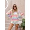 Autumn and Winter Pullover V-neck New Sweater Loose Cut Fringed Large Size Rainbow Sweater
