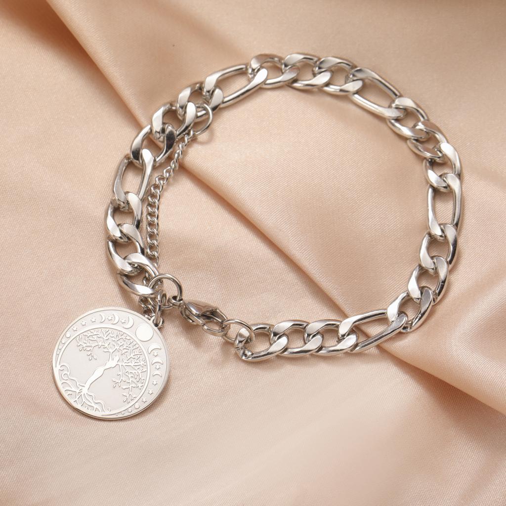 LIKGREAT Trinitätsknoten Lebensbaum Armband für Männer Frauen Edelstahl Halbmond Göttin Medaillon Anhänger Schmuck Geschenk