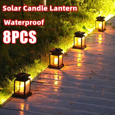 8 stk Solcelle Lanterne Vintage Palads Lys LED Lys Kandelaber Gulvlys Udendørs Camping Lys Vandtæt Plæne Lys Have Dekoration