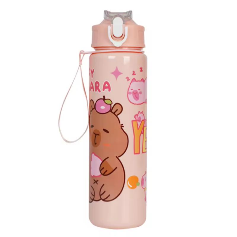700ml Capybara Cute Water Bottle Large Capacity Sports Water Bottle with Straw & Handle Kawaii Water Cup for Outdoor Activities