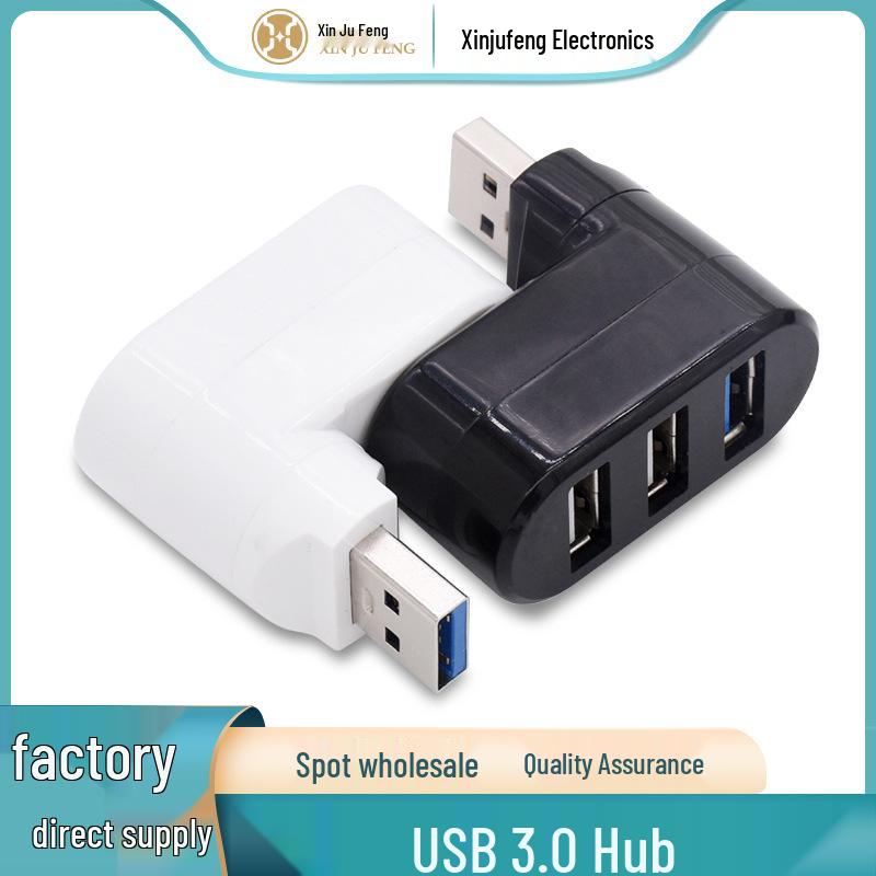 3-Port Multi-Functional USB 3.0 Hub with 7-Shaped Rotating Converter 2.0 Black