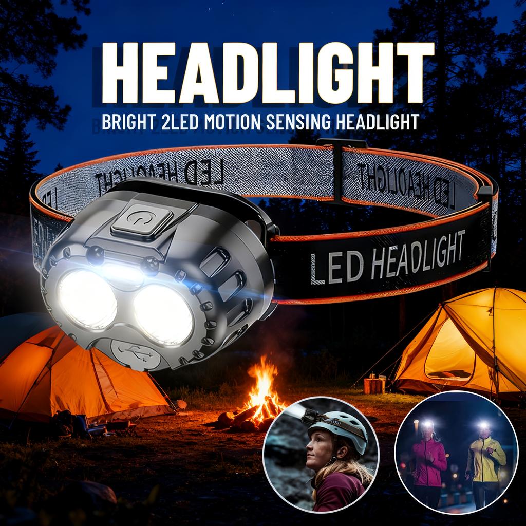 Mini LED Induction Headlight Rechargeable Headband with Adjustable Angle Searchlight for Hiking, Maintenance, Reading, Emergency Use