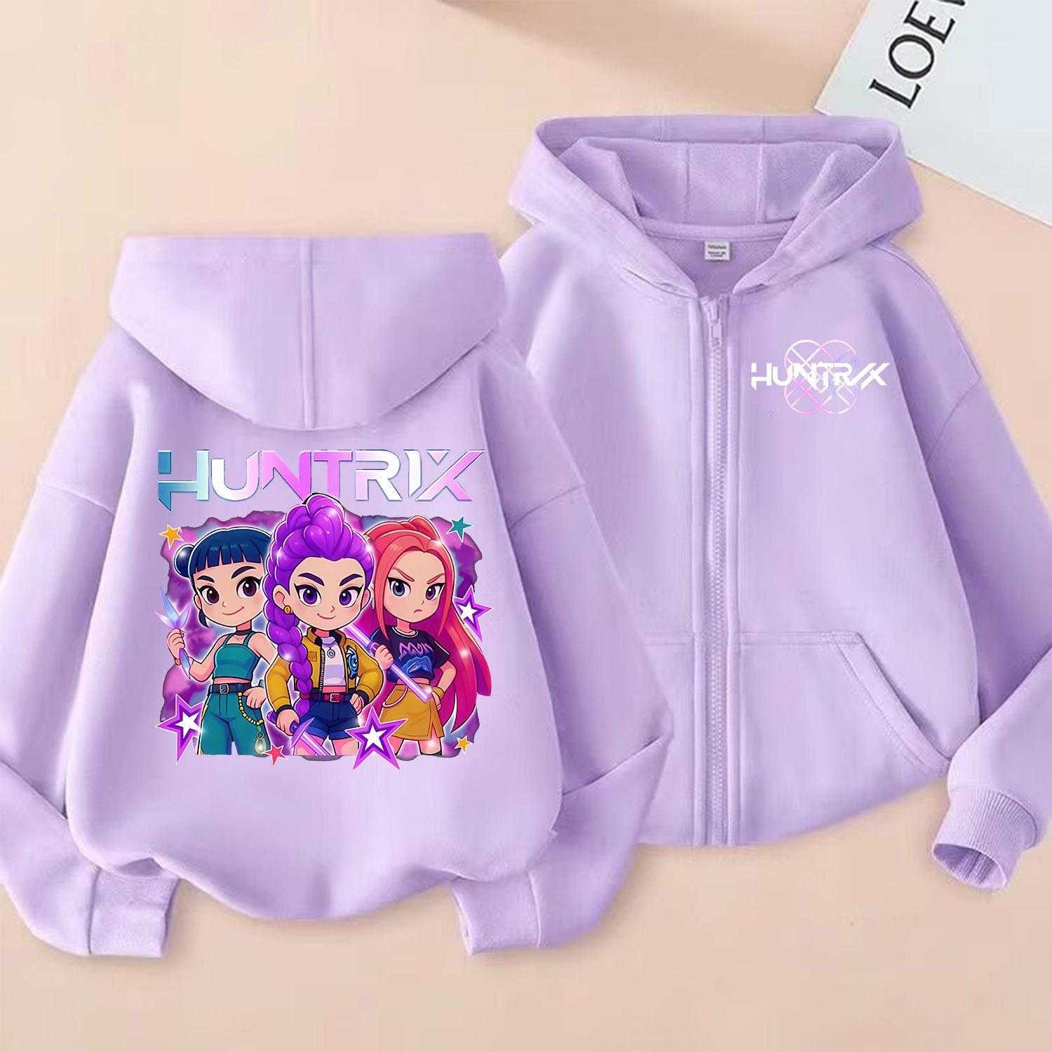 Trendy Frontline KPop Demon Hunters Rits Hoodie Cartoon Meisjes Jas Mode Dunne Kleding Paars Herfst Hoodie Jas Kinderen Anime Sweatshirt Cadeau 130