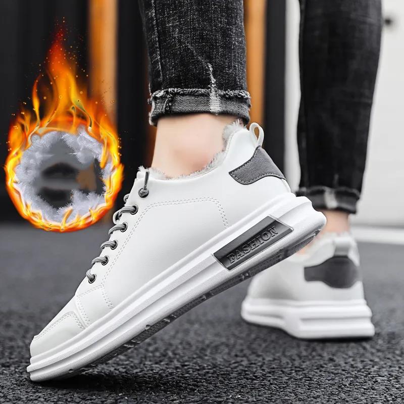 Zimní pánské teplé sametové vycpané bavlněné boty Trendy tenisky Studentská obuv pro volný čas