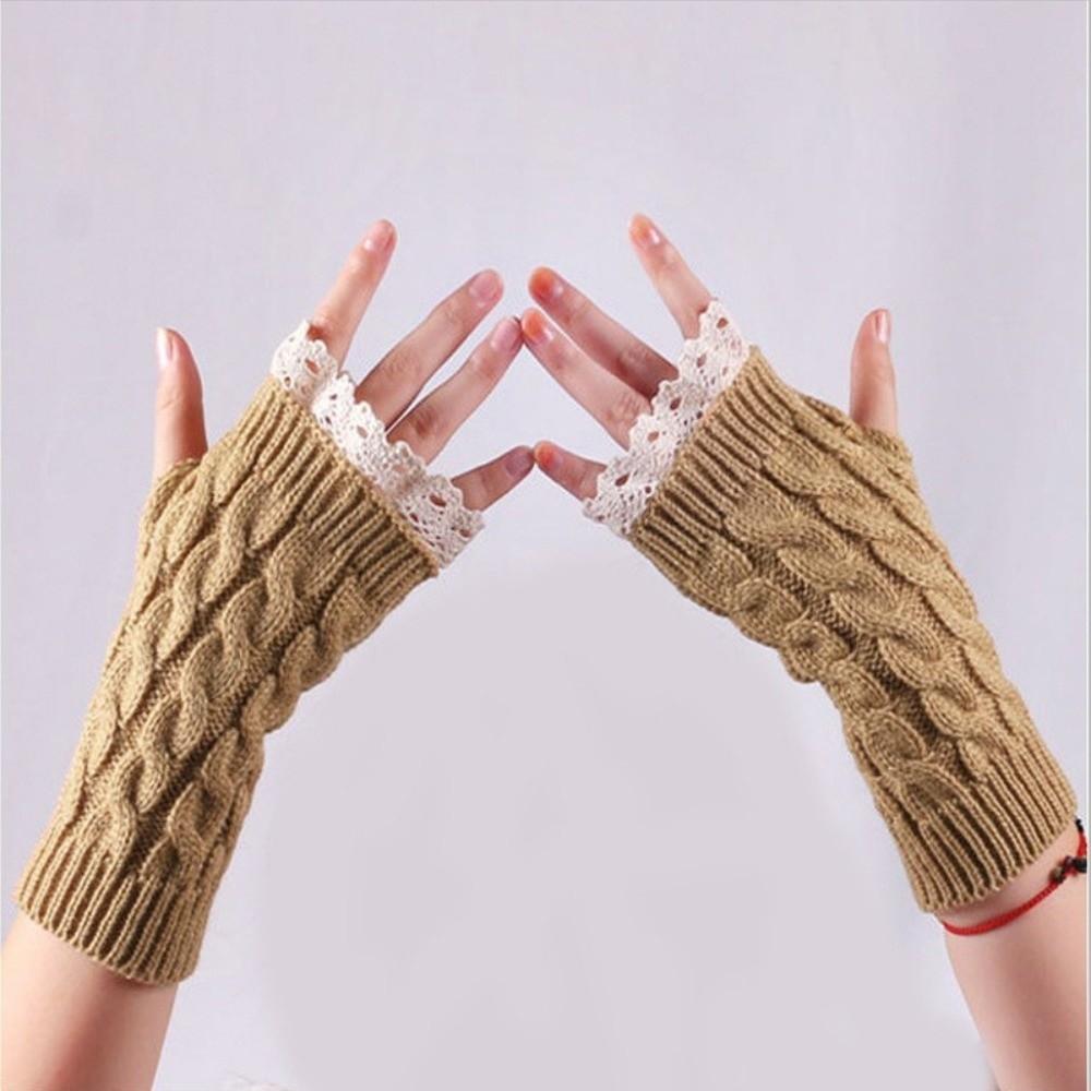 Thicken Fingerless Mittens Lace Trim Arm Warmers Fashion Half Finger Gloves Women Use