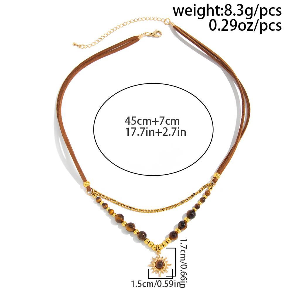 Maillard Style Tiger Eye Stone Pendant Y-shaped Thin Chain Sweater Necklace Women's Fashion Adjustable Rope Chain Daily Jewelry