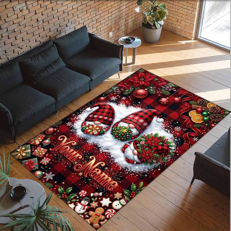 Gnome Theme Crystal Velvet Rug Personalized Custom Name Text Soft Floor Mat Home Decor