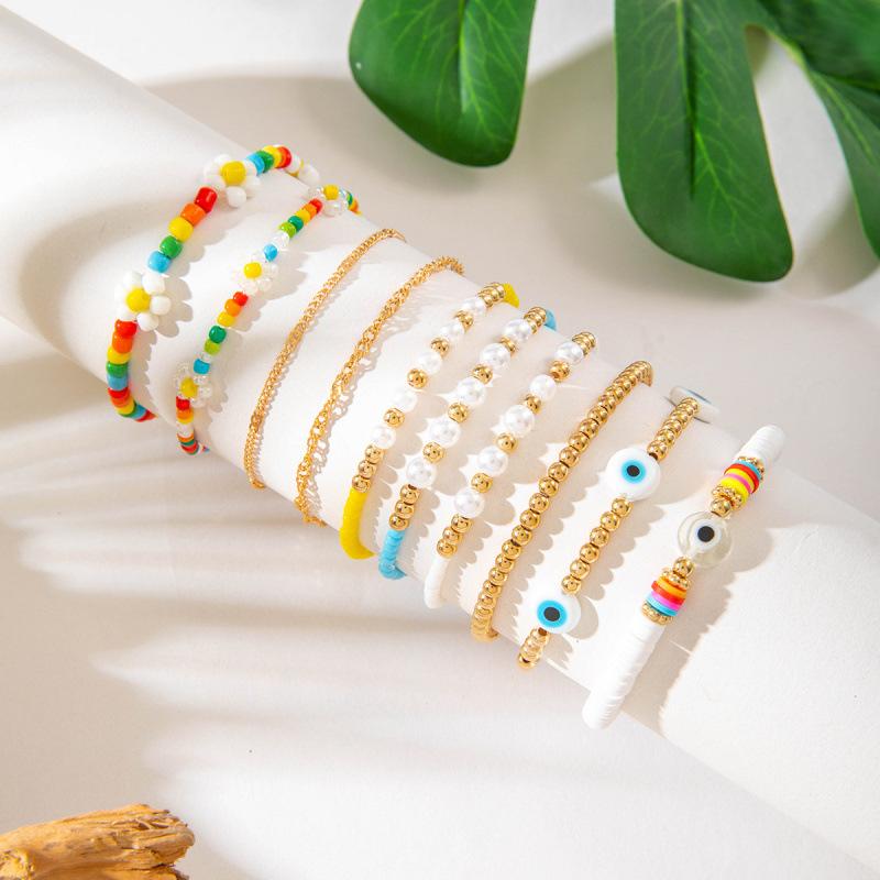 Bohemian Colored Rice Beads Eye Ten-piece Set Dopamine Exaggerated Beaded Bracelet Wholesale Women