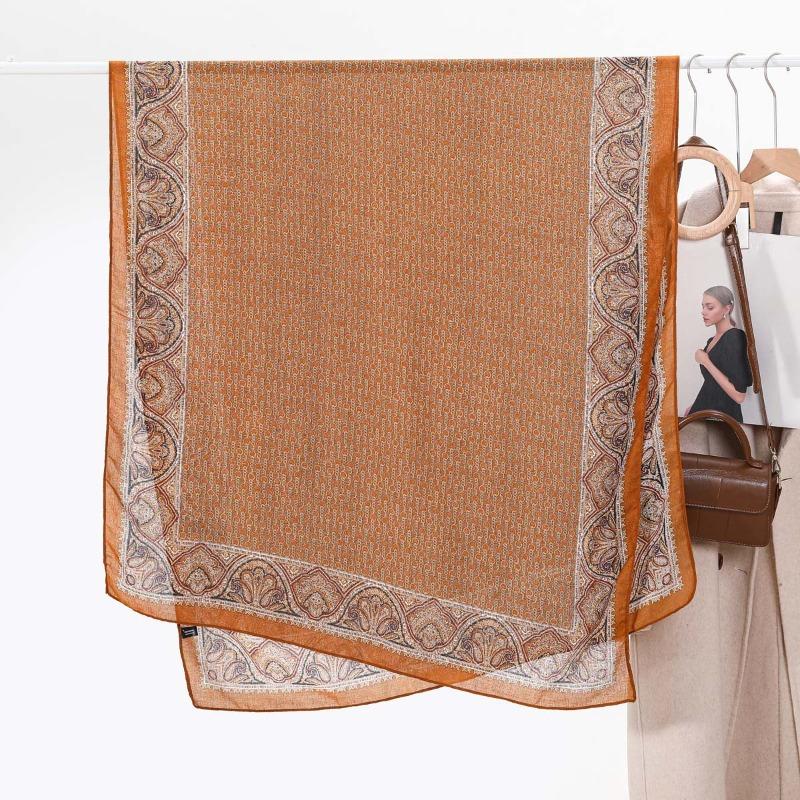 Retro chain women's printed scarf fashionable versatile cotton and linen feel long yarn summer sunscreen