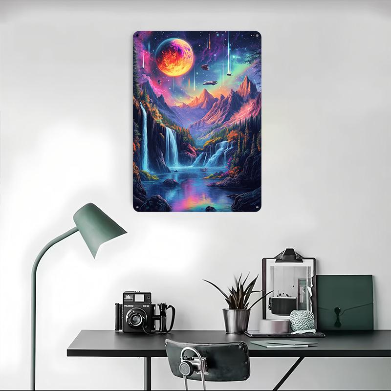 Fantasy-Wasserfall-Landschaft Blechposter Benutzerdefinierte Wandkunst Vintage Metallschilder Retro Blechschild für Schreibtischdekoration Haus Heim