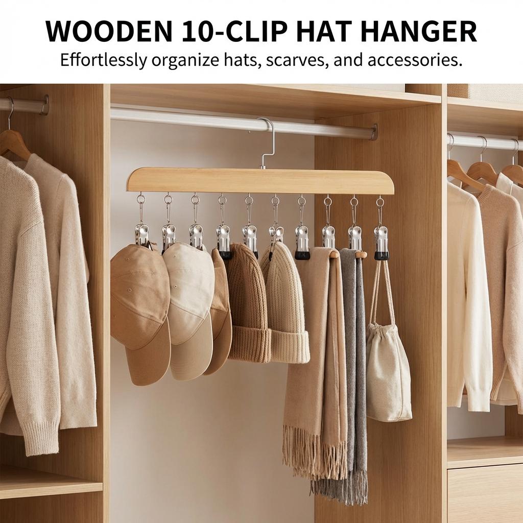 Solid Wood Hat Hooks Multifunctional Storage Hanger Space Saving Organizer For Home Closet Storage 10 Hooks