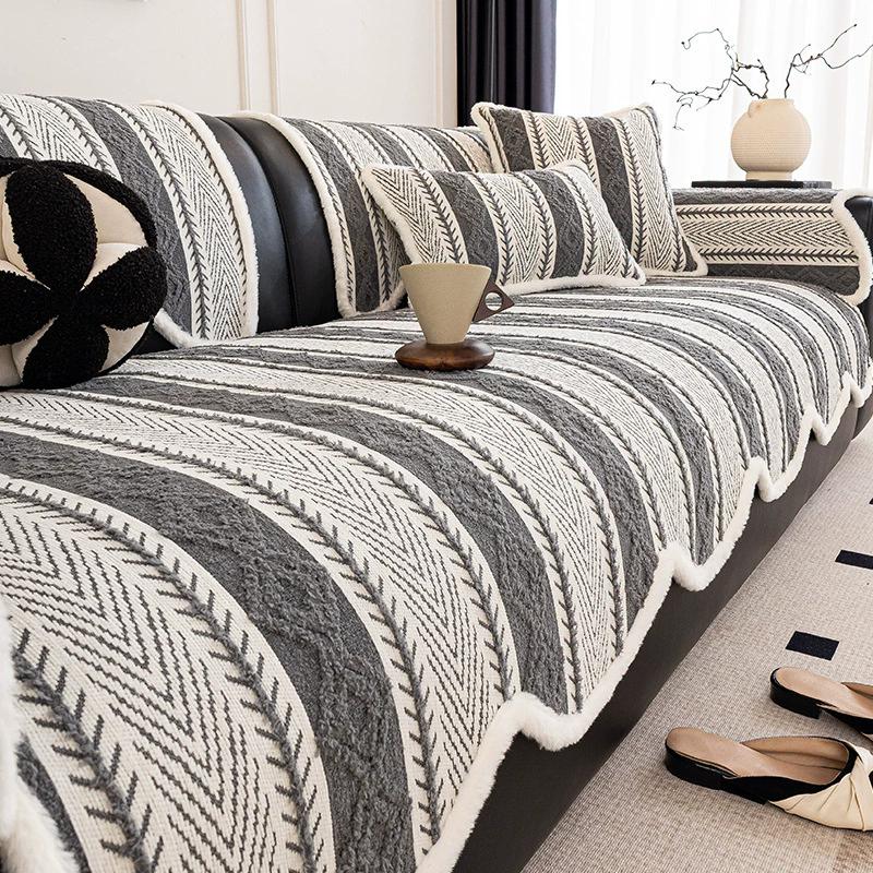 Chenille Sofa Cushion New Style Four Seasons Universal Anti-Slip Straight Row Leather Sofa Cover