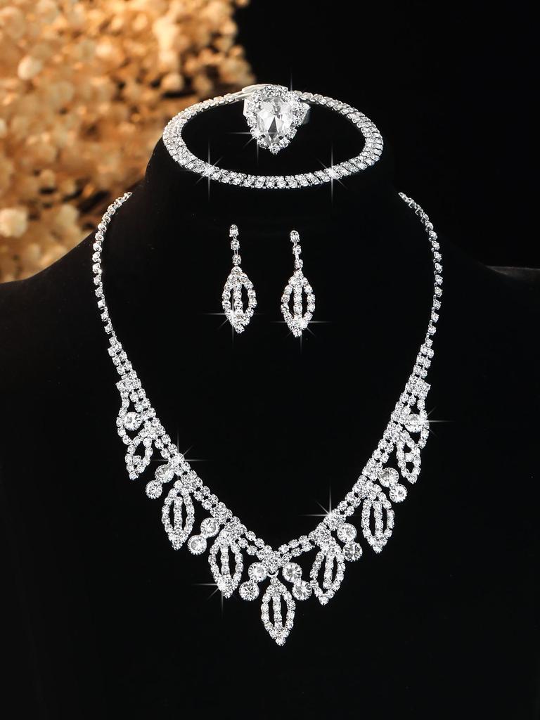 European Style Diamond-Inlaid Evening Necklace & Jewelry Set for Brides