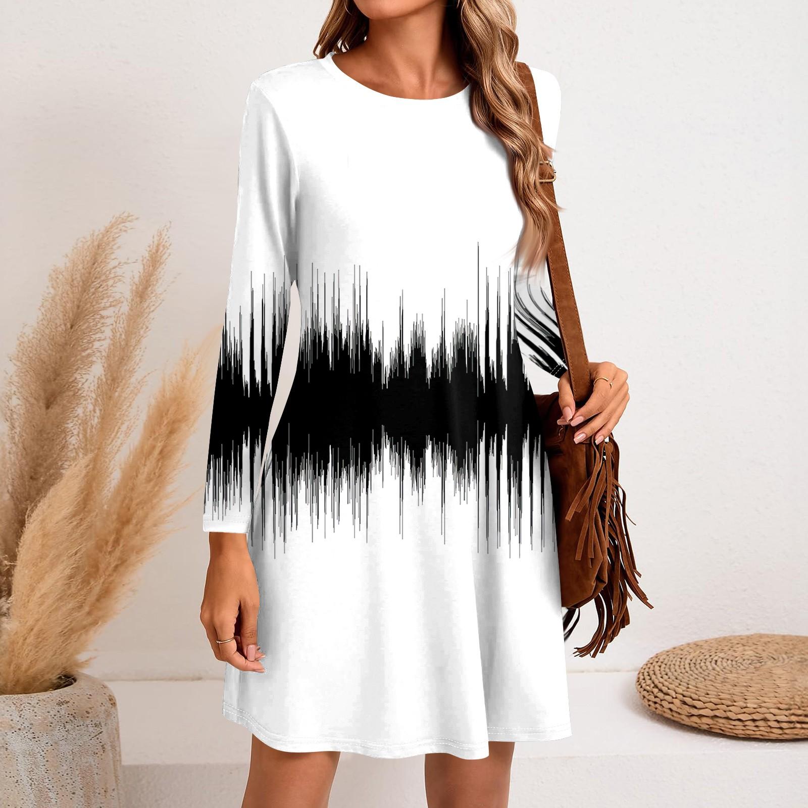 

Женское модное повседневное платье с круглым вырезом и длинным рукавом, короткими боковыми карманами XL белый