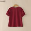 ZANZEA Women Casual Round Neck Solid Color Elegant Short Sleeve Blouse