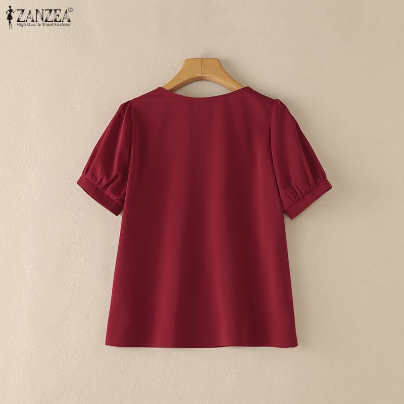 ZANZEA Women Casual Round Neck Solid Color Elegant Short Sleeve Blouse