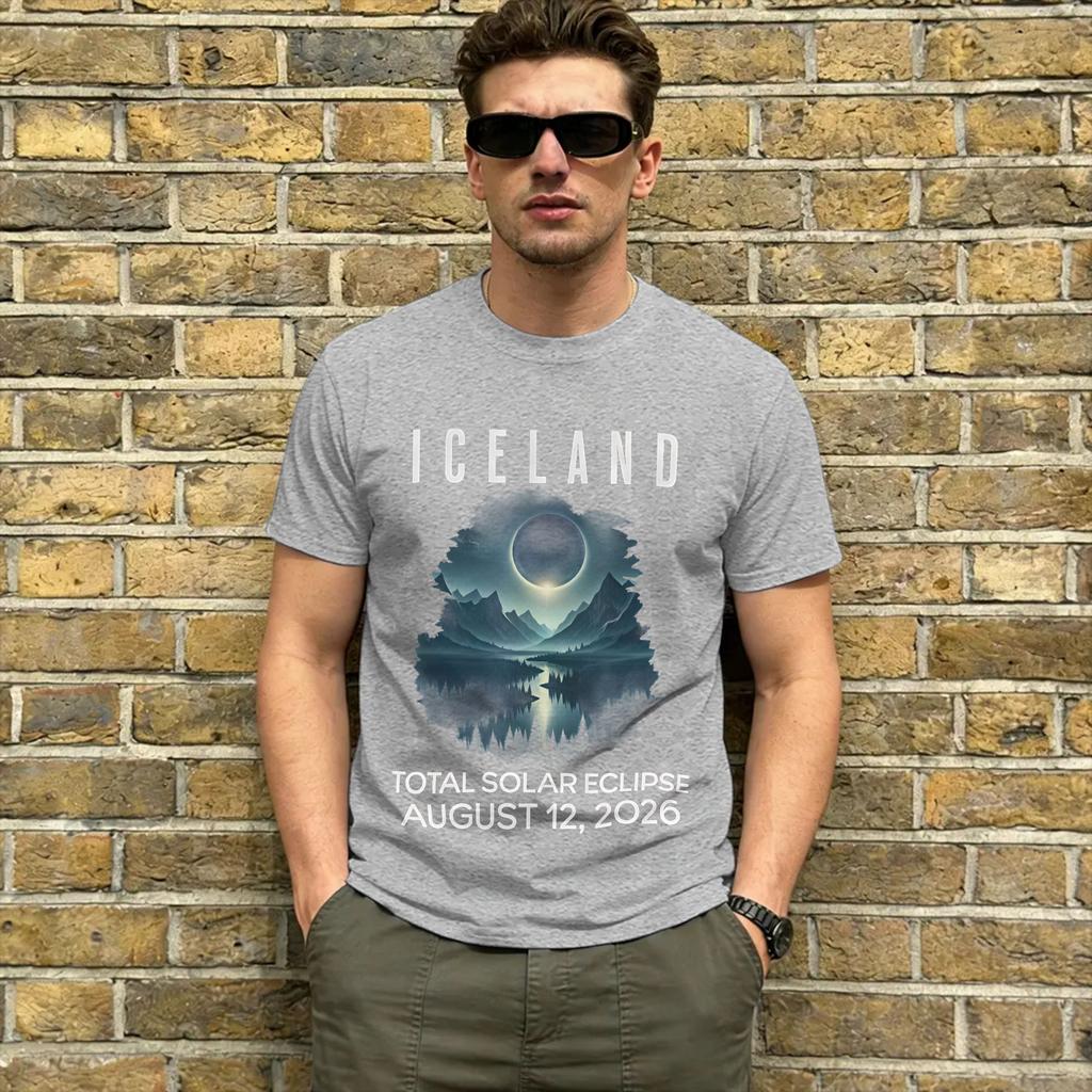 Iceland Total Solar Eclipse August 2026 Cotton T Shirt Man Summer Streetwear T Shirts Crewneck Harajuku T Shirt Plus Size Tops
