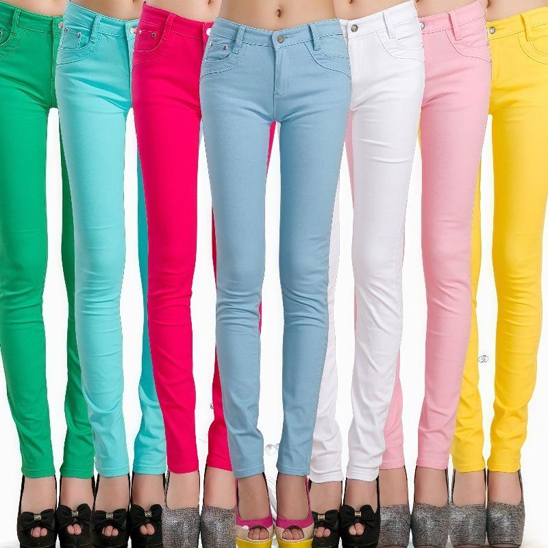 Candy-Colored Women's Mid-Waist Skinny Jeans: Sexy, Stretchy, Versatile Denim Pants In Solid White