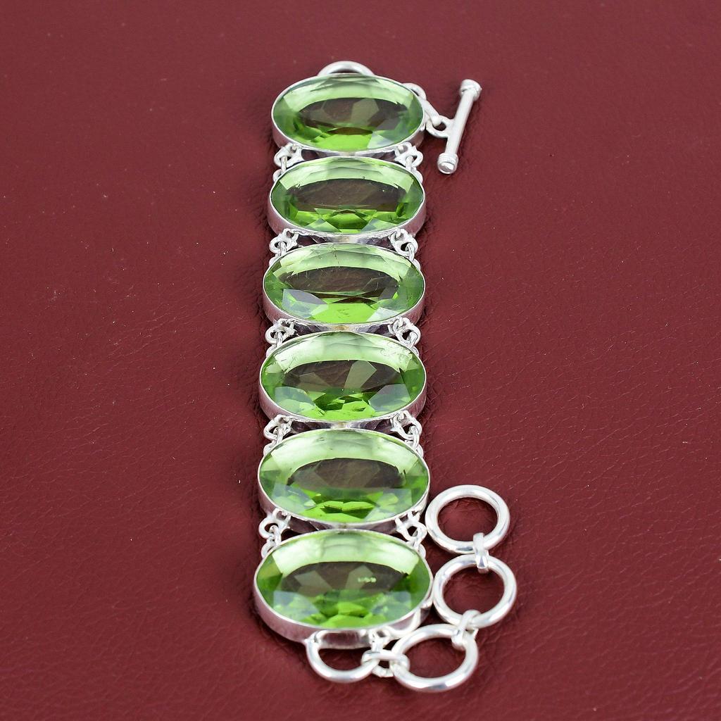 Faceted green amethyst bracelet 925 sterling silver bracelet adjustable chain bracelet real gemstone bracelet handmade jewelry gifts for him