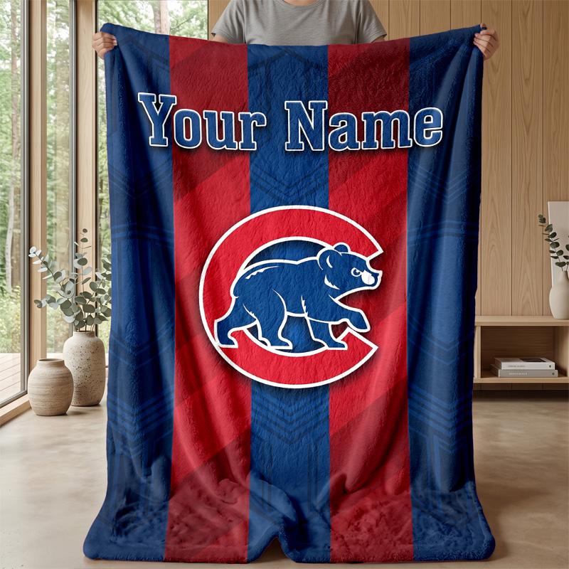 Chicago Cubs Benutzerdefinierte Flanell-Kuscheldecke Drucken Sie Ihren Namen Text Weiche Warme Decke Weihnachtsgeschenk