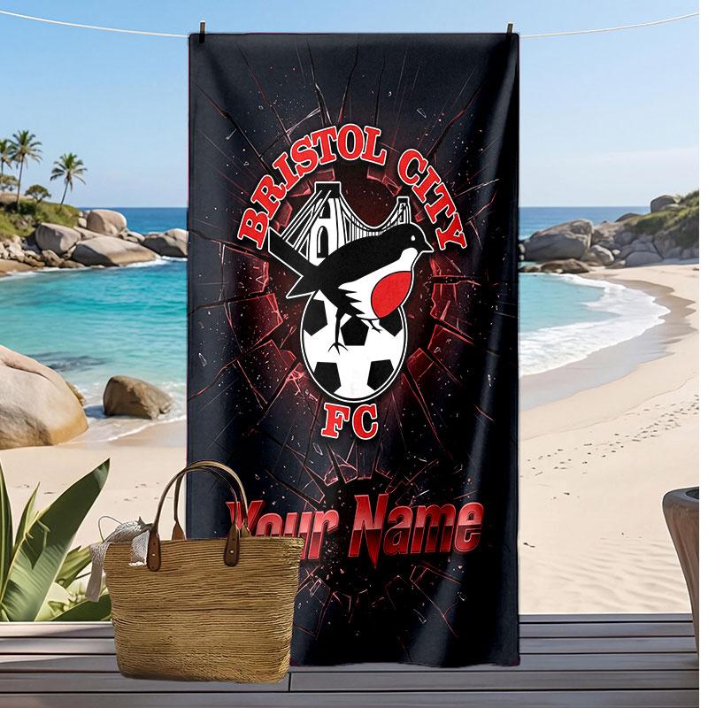 Asciugamano da Spiaggia Personalizzato Stampato Bristol City Logo Calcio Supporto Nome Personalizzato Testo Asciugamano Assorbente Per Sport Viaggio Regalo Speciale