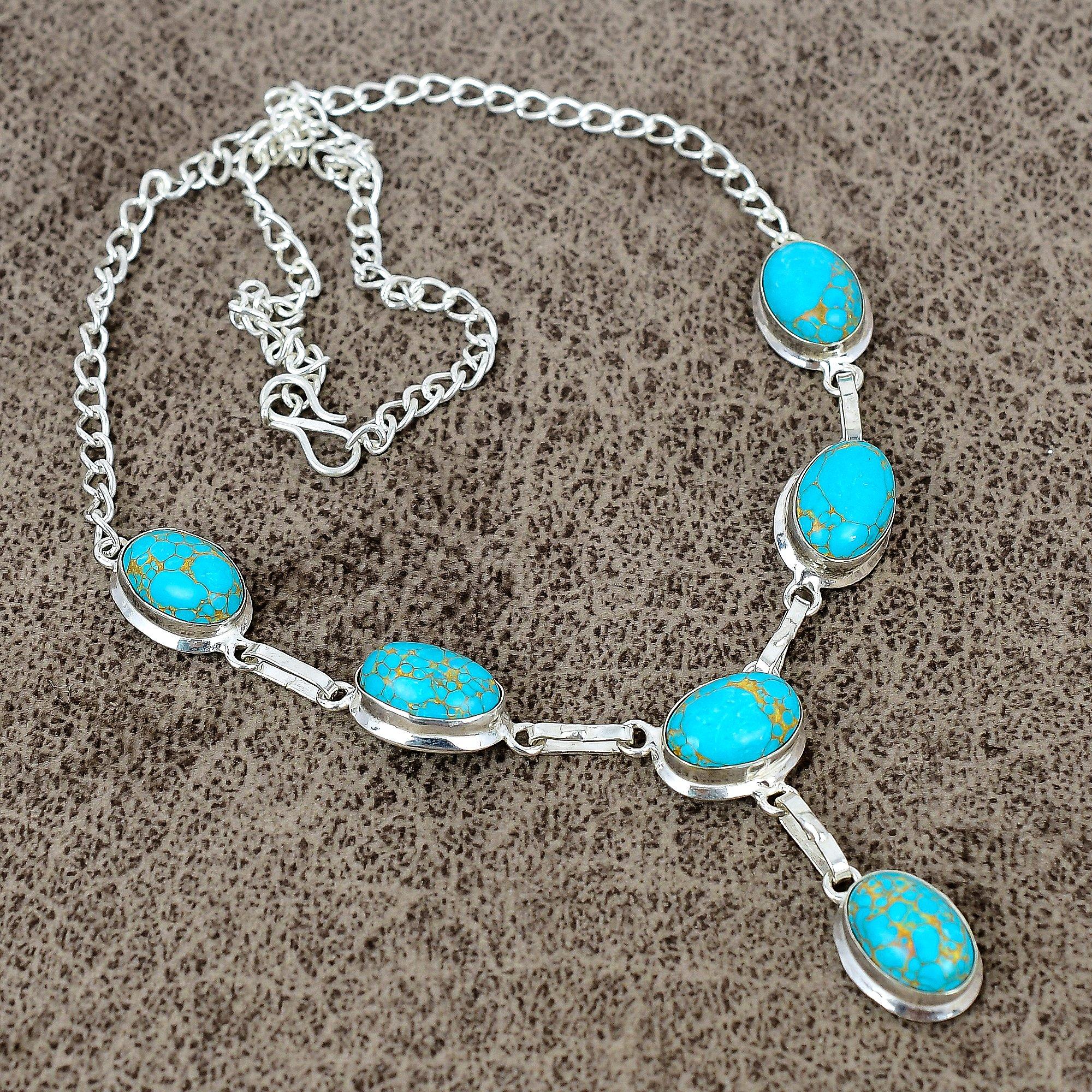 

Copper Green Turquoise Gemstone 925 Sterling Silver Jewelry Necklace 18 KKG-408