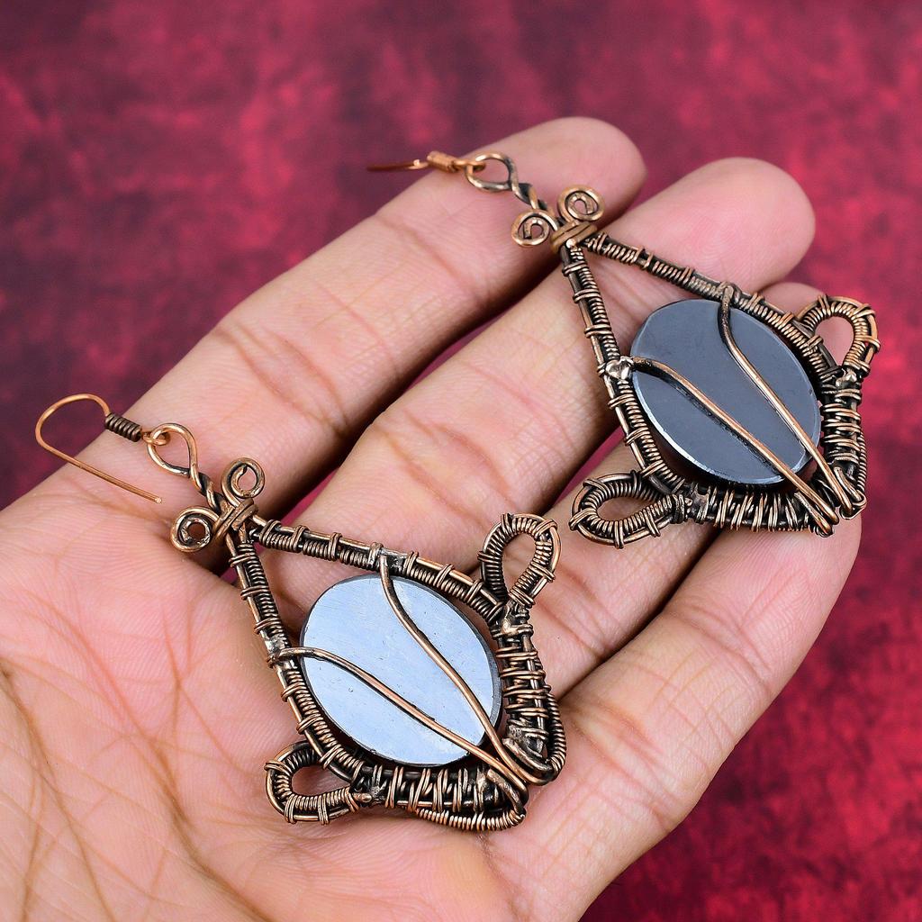 Shungite earring copper wire wrapped earring handmade original gemstone earring shungite copper jewelry engagement gifts birthstone jewelry