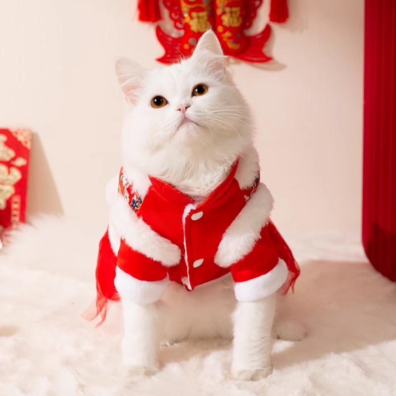 Chinese New Year cat clothes festive Chinese New Year two feet velvet warm vest New Year greetings Tang clothing dog skirt cat clothing