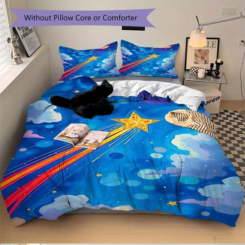 3pcs Shooting Star Bedding Set, Suitable for Bedroom Decoration, (Includes 1 Duvet Cover And 2 Pillowcases, Quilt Not Included) Yy250822131