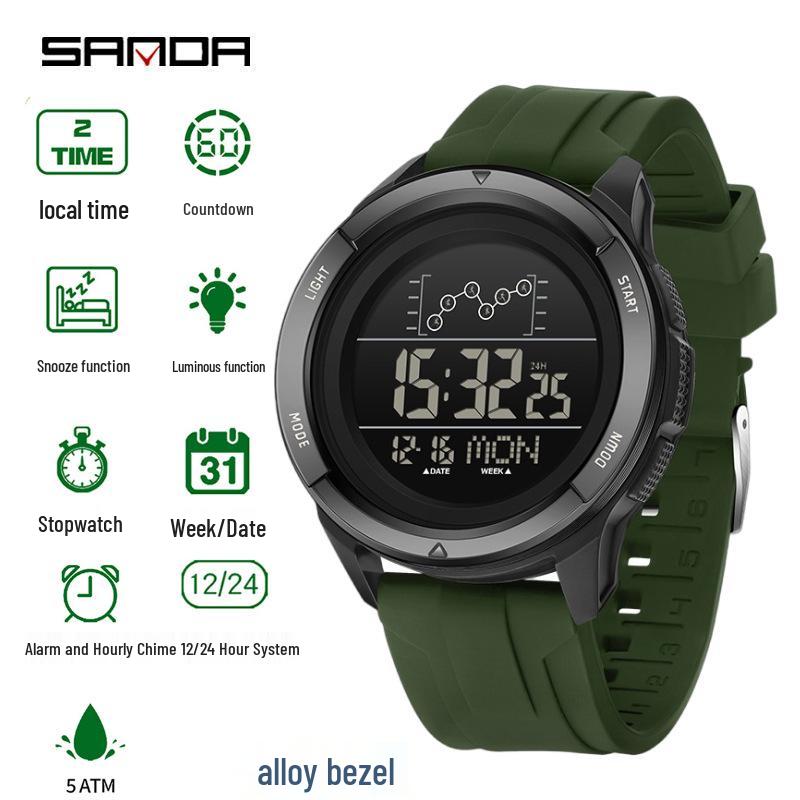 Sanda Multifunctional Digital Watch: Single Display, Alarm, Large Dial, Waterproof Sports Watch for Students.