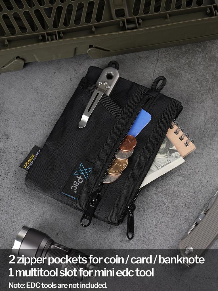 VIPERADE VE18N EDC Pocket EDC Organizer Pouch for 4 EDC Slots and 2 Zippered Pocket Slim EDC Wallet EDC Pocket Organizer Pouch for Everyday Carry