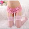 Suspender stockings women's fun thong set ultra-thin mood sexy hot bud black silk temptation long tube knee socks