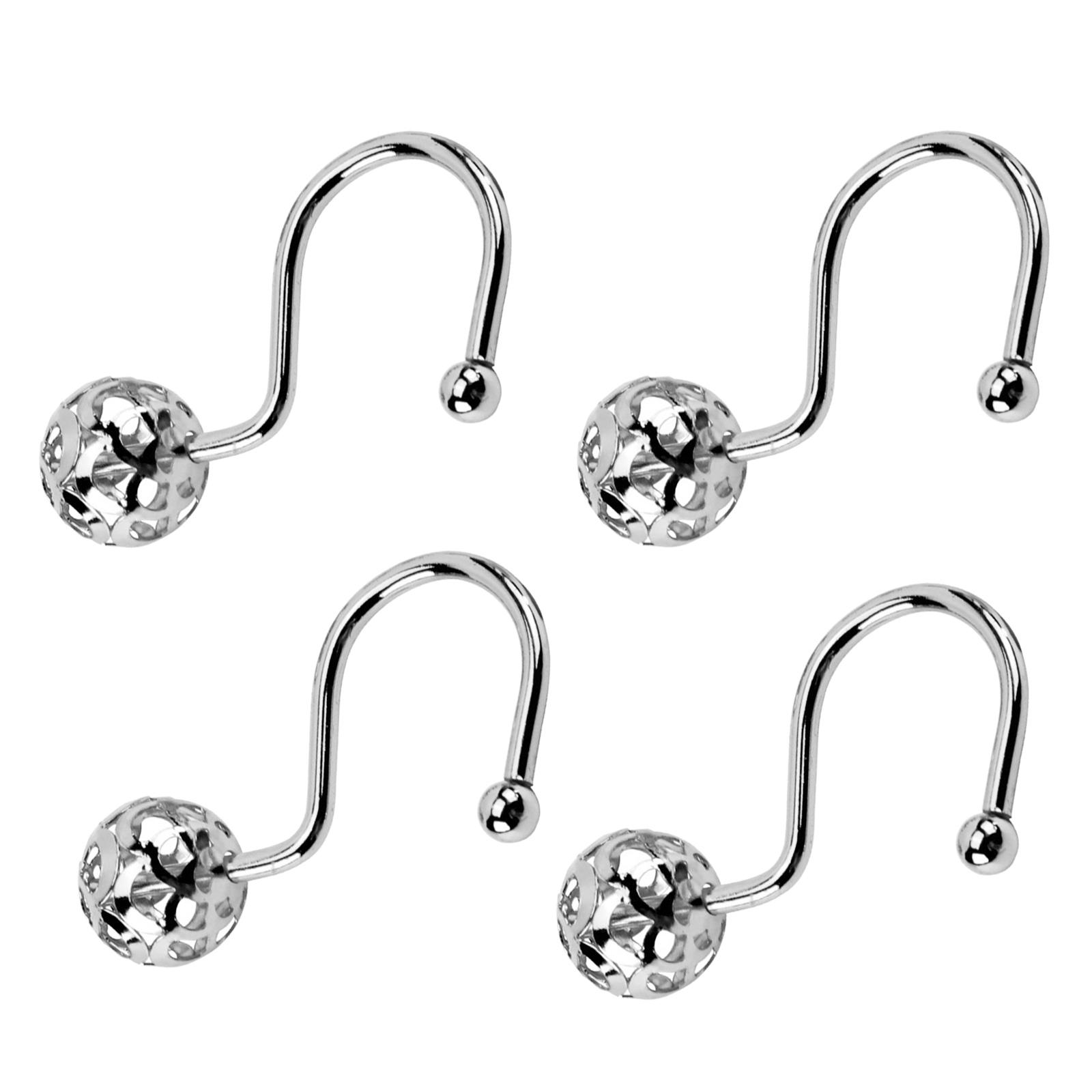 

Luxurious Shower Curtain Rings Elegant Hollow Ball Decorated Shower Curtain Hooks Sturdy Metal Curtain Hangers серебряный