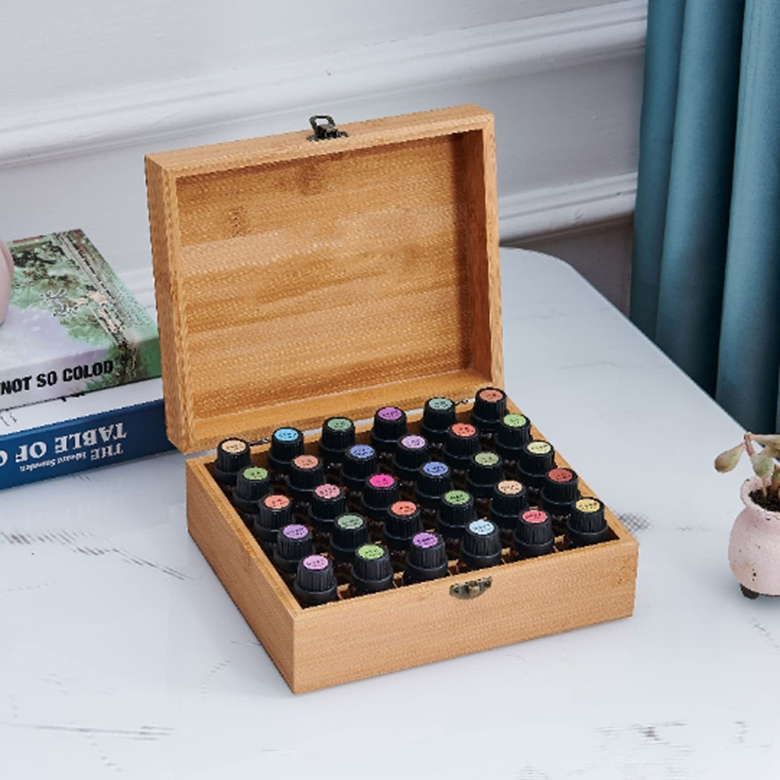 

Pure Vie Bamboo Essential Oil Storage Case, for Glass Essential Oil Bottles, Storage Box, Portable, Travel, Cosmetic, Small Bottle Storage, Refill, Pe