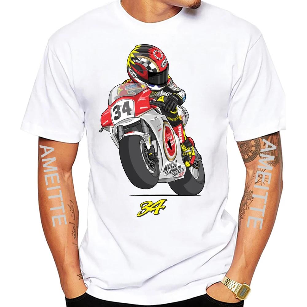 Kevin Schwantz 34 Leggenda delle Gare GP Anni '90 T-Shirt Estiva Uomo Manica Corta Sport d'Avventura Casual Top Bianco Uomo Motociclista Magliette