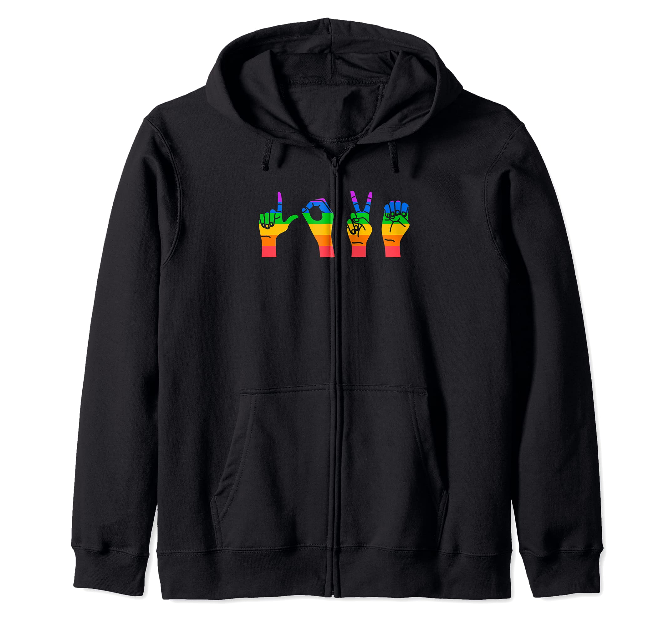 

Love Sign Language Cute ASL LGBTQ Gay Pride Flag Ally Month Zip Hoodie чорний