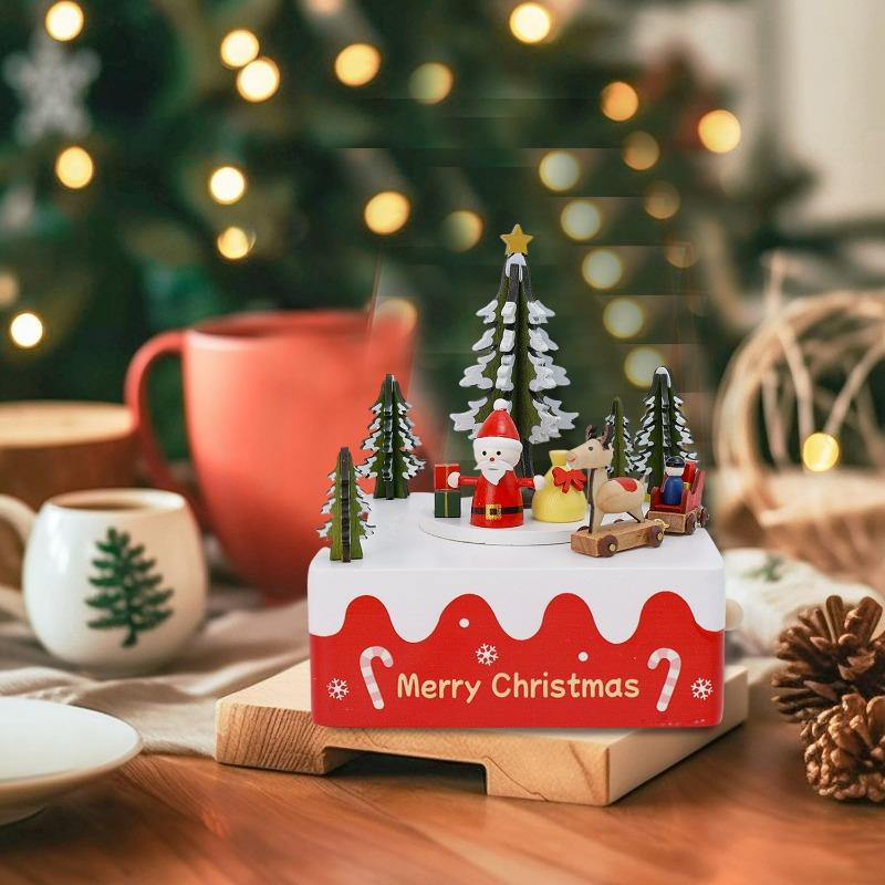 Christmas Music Box Beech Wood Healthy Musical Gift for Kids Adults Birthday Present Ornament Fine Workmanship Elegant Melody
