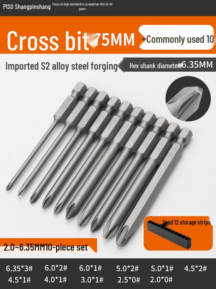 PISO Anti-Slip Cross Extended Rod Strong Magnet Hex PH2 Drill & Screwdriver Bit Set